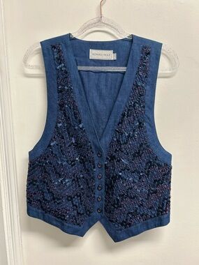 Vintage 90’s Howard Wolf Blue Sequined Denim Vest